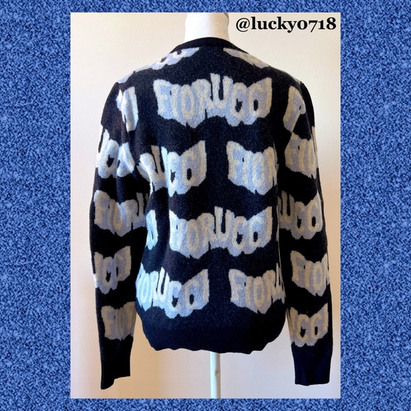 Fiorucci EUC Navy Wavy Logo Cashmere/Wool Sweater Sz M - Picture 4 of 7